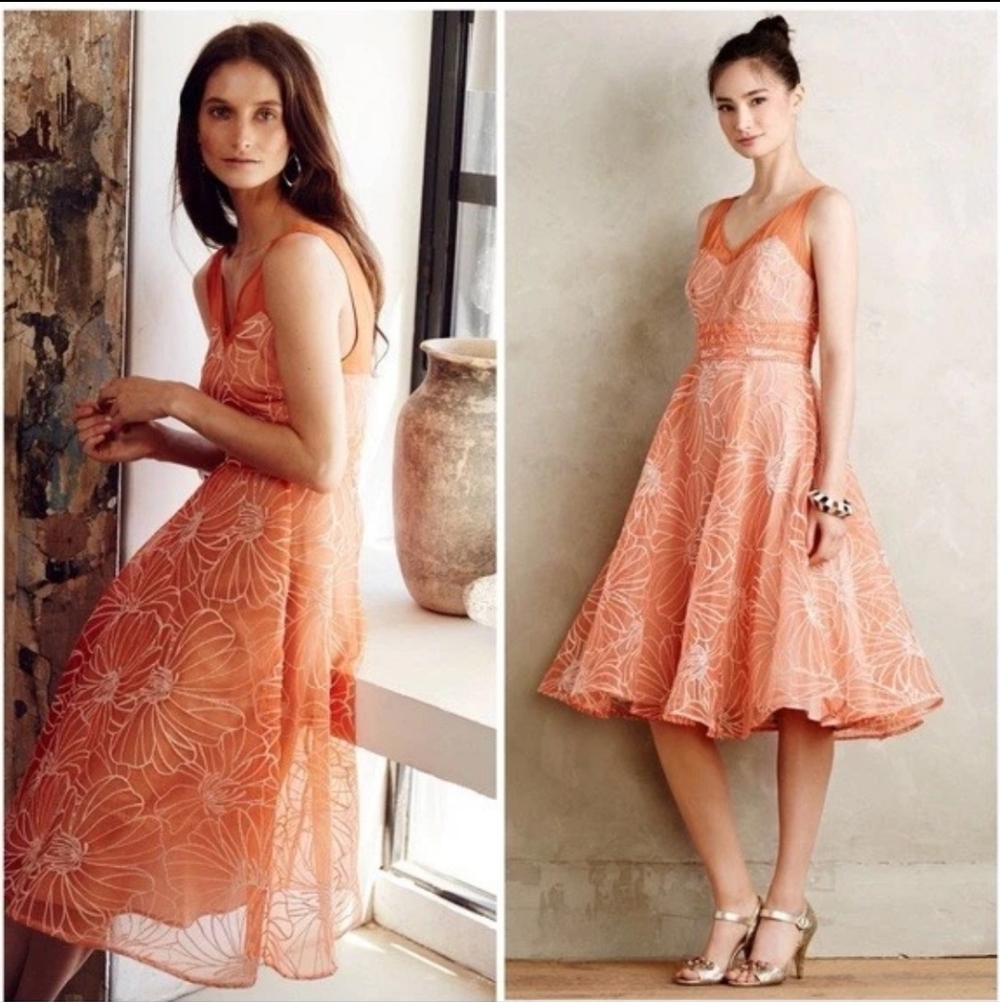 Anthropologie Moulinette Soeurs Vibrant Orange Midi Dress, NWOT, Size 2